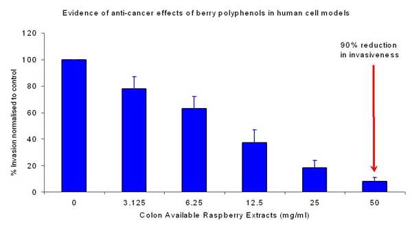 Figure showing evidence of anti-cancer effects of berry polyphenols in specified conditions