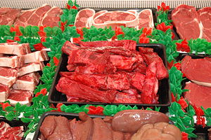 Meat on display in a Butchers